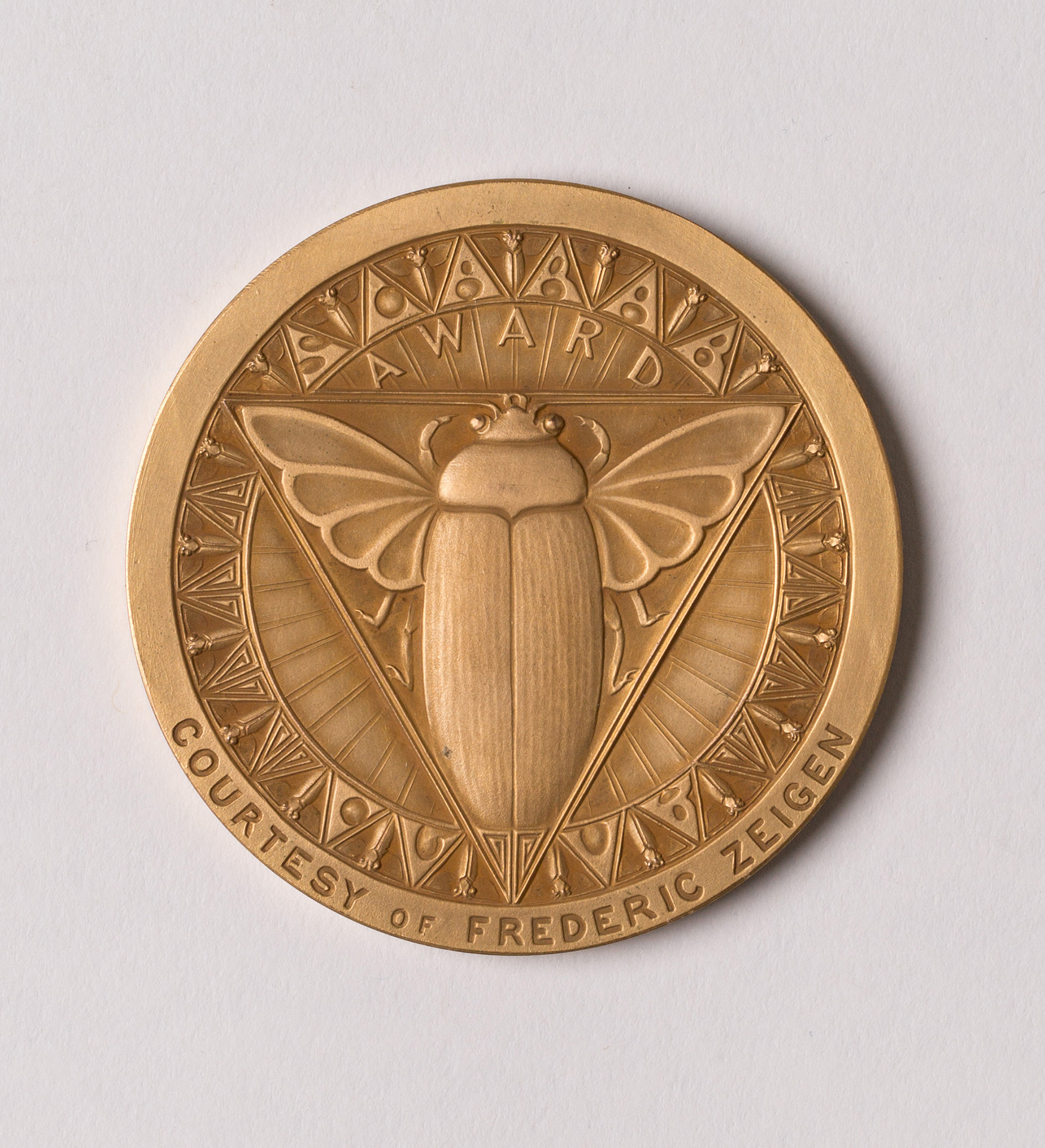 Gold coin with winged insect