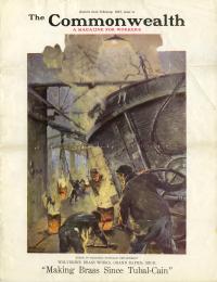 Magazine cover with workers making brass in factory