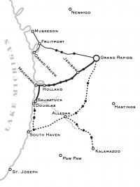 Simple illustration of railway routes with lines and dots