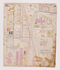 Map drawing with color depicting cylindrical gasometers