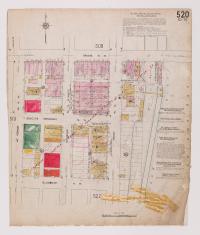 Map drawing with color depicting the West Side Power Canal and factories